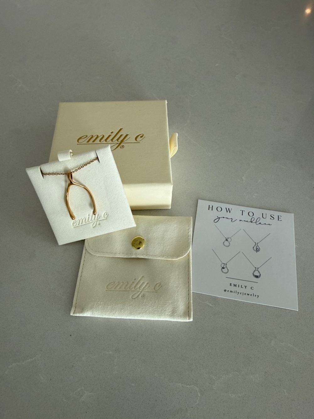 Emily C Gold Wishbone Ring Holder Necklace